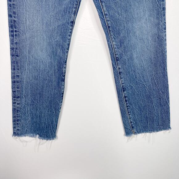 Levis Womens 28 High Rise Button Front Straight Crop Jeans Raw Fray Hem Denim - Picture 4 of 14